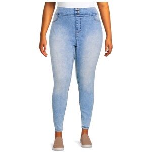 TERRA & SKY Plus Size High Rise Stretch Skinny Jeans Pull On Style Light Wash